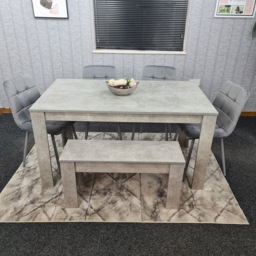 Portland Velvet 6 Seater Dining Set with Bench Stone Grey and Grey - Wilko - thumbnail 6