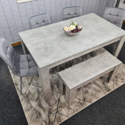 Portland Velvet 6 Seater Dining Set with Bench Stone Grey and Grey - Wilko - thumbnail 4