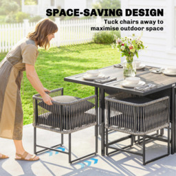 Outsunny 4 Seater Rattan Wood Effect Tabletop Garden Dining Set Black - Grey - Wilko - thumbnail 5