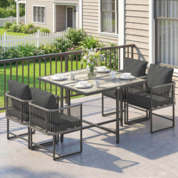 Outsunny 4 Seater Rattan Wood Effect Tabletop Garden Dining Set Black - Grey - Wilko - thumbnail 4