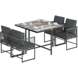 Outsunny 4 Seater Rattan Wood Effect Tabletop Garden Dining Set Black - Grey - Wilko - thumbnail 3