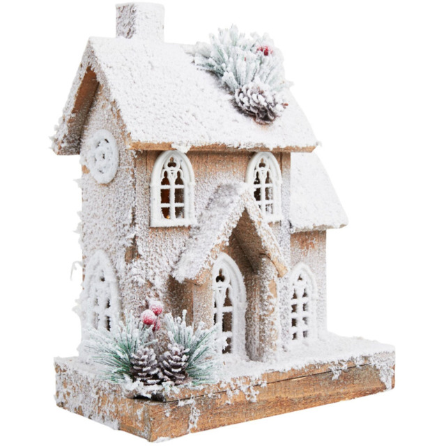 Natural Flocked LED HouseWhite and Natural - Mistletoe Cottage - Wilko - image 1