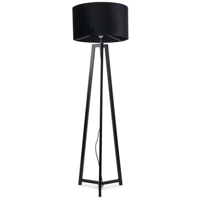 ValueLights Lottie Black Velvet Drum Shade Black Wood Tripod LED Floor Lamp - Size: 148 x 45 x 45cm - Wilko - image 1