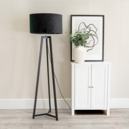 ValueLights Lottie Black Velvet Drum Shade Black Wood Tripod LED Floor Lamp - Size: 148 x 45 x 45cm - Wilko - thumbnail 4