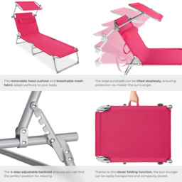 tectake Chloe 2 Piece Pink Foldable Sun Lounger Set - Size: 65 x 68 x 190cm - Wilko - thumbnail 7
