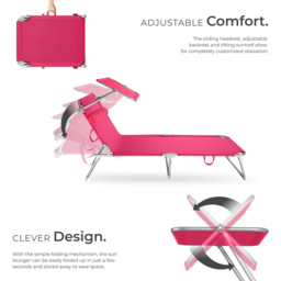 tectake Chloe 2 Piece Pink Foldable Sun Lounger Set - Size: 65 x 68 x 190cm - Wilko - thumbnail 5