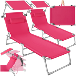 tectake Chloe 2 Piece Pink Foldable Sun Lounger Set - Size: 65 x 68 x 190cm - Wilko - thumbnail 3