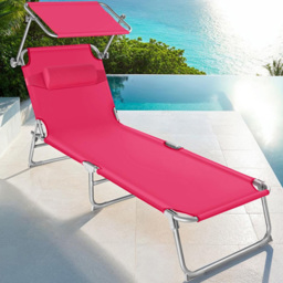 tectake Chloe 2 Piece Pink Foldable Sun Lounger Set - Size: 65 x 68 x 190cm - Wilko