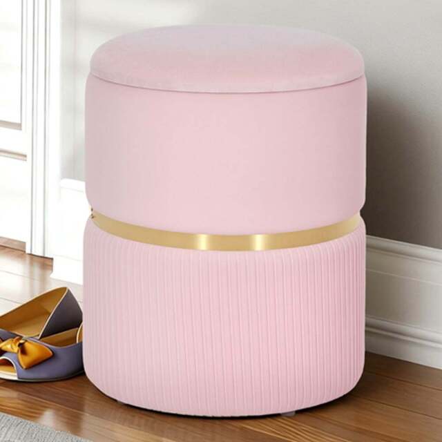 Portland Pink Velvet Round Pouffe Footstool with Storage - Size: 46 x 37 x 37cm - Wilko - image 1