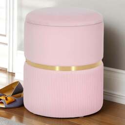 Portland Pink Velvet Round Pouffe Footstool with Storage - Size: 46 x 37 x 37cm - Wilko - thumbnail 1