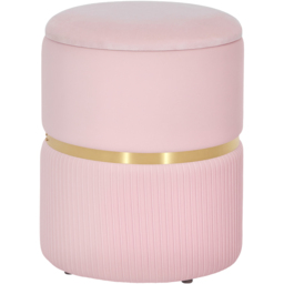 Portland Pink Velvet Round Pouffe Footstool with Storage - Size: 46 x 37 x 37cm - Wilko - thumbnail 3