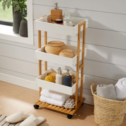 Home Source Oxford 4 Shelf White Bamboo Bathroom Trolley - Size: 87 x 40 x 30cm - Wilko - thumbnail 3