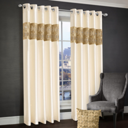 Intimates Vogue Diamante Latte Eyelet Curtains 168 x 229cm - Size: W 168 x D 229cm - Cream - Wilko - thumbnail 1