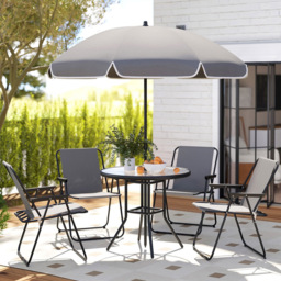 Outsunny 4 Seater Garden Dining Set with Parasol Grey - Wilko