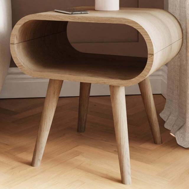 GFW Vionna Single Shelf Natural Oak Curved Side Table - Size: 50 x 50 x 38.5cm - Wilko - image 1