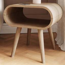 GFW Vionna Single Shelf Natural Oak Curved Side Table - Size: 50 x 50 x 38.5cm - Wilko - thumbnail 1