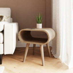 GFW Vionna Single Shelf Natural Oak Curved Side Table - Size: 50 x 50 x 38.5cm - Wilko - thumbnail 7
