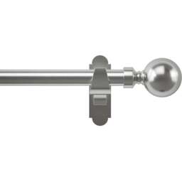 Rothley 165-300cm Extendable Brushed Stainless Solid Orb Finials Curtain Pole - Silver - Wilko - thumbnail 1