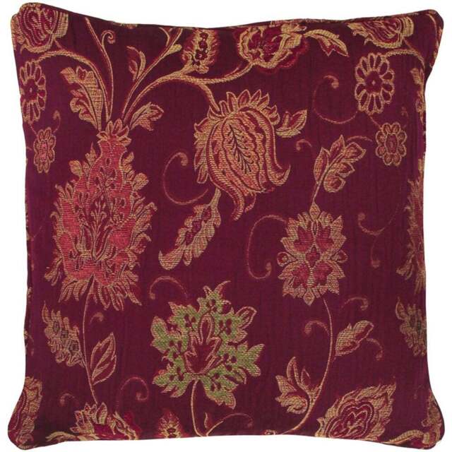 Paoletti Zurich Burgundy Floral Jacquard Cushion - Size: 45 x 45 cm - Red - Wilko - image 1