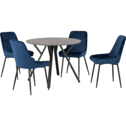 Seconique Athens Avery 4 Seater Round Dining Set Concrete and Sapphire Blue - Grey - Wilko - thumbnail 3