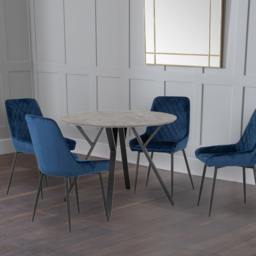 Seconique Athens Avery 4 Seater Round Dining Set Concrete and Sapphire Blue - Grey - Wilko