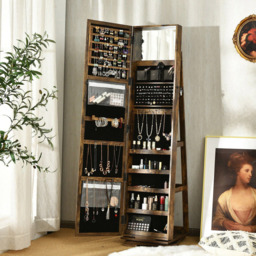 Costway Rustic Brown Rotatable Full Length Mirrored Jewellery Cabinet with 3 Shelf - Size: 167.6 x 45.7 x 22.86cm - Wilko - thumbnail 6