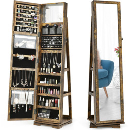 Costway Rustic Brown Rotatable Full Length Mirrored Jewellery Cabinet with 3 Shelf - Size: 167.6 x 45.7 x 22.86cm - Wilko - thumbnail 4