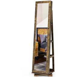 Costway Rustic Brown Rotatable Full Length Mirrored Jewellery Cabinet with 3 Shelf - Size: 167.6 x 45.7 x 22.86cm - Wilko - thumbnail 1