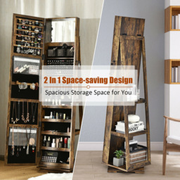 Costway Rustic Brown Rotatable Full Length Mirrored Jewellery Cabinet with 3 Shelf - Size: 167.6 x 45.7 x 22.86cm - Wilko - thumbnail 7
