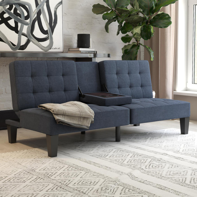 Dorel Adalynn Blue Linen Convertible Futon - Size: Single - Wilko - image 1