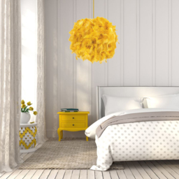 Happy Homewares Large Ochre Real Feather Decorated Pendant Shade - Size: 30 x 40 x 40cm - Yellow - Wilko - thumbnail 3