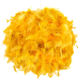 Happy Homewares Large Ochre Real Feather Decorated Pendant Shade - Size: 30 x 40 x 40cm - Yellow - Wilko - thumbnail 5