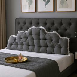 Living and Home Dark Grey Cloud Shaped Ruffle Soft Headboard Pillow 75 x 180cm - Size: 75 x 180 x 10cm - Wilko - thumbnail 3
