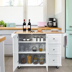 Costway 3 Drawer and 2 Door White Kitchen Island Cart on Wheels - Size: 136 x 76 x 91cm - Wilko - thumbnail 3