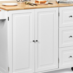Costway 3 Drawer and 2 Door White Kitchen Island Cart on Wheels - Size: 136 x 76 x 91cm - Wilko - thumbnail 4