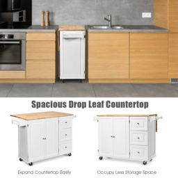 Costway 3 Drawer and 2 Door White Kitchen Island Cart on Wheels - Size: 136 x 76 x 91cm - Wilko - thumbnail 5