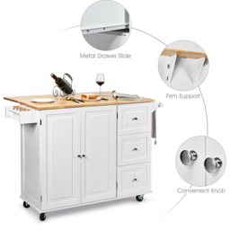 Costway 3 Drawer and 2 Door White Kitchen Island Cart on Wheels - Size: 136 x 76 x 91cm - Wilko - thumbnail 6