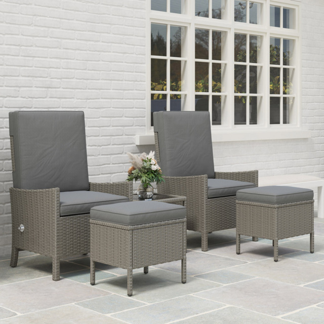 Outsunny 2 Seater Dark Grey Rattan Garden Furniture Set with 2 Ottoman - Wilko - image 1
