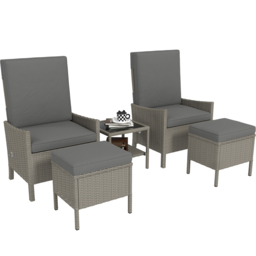 Outsunny 2 Seater Dark Grey Rattan Garden Furniture Set with 2 Ottoman - Wilko - thumbnail 3