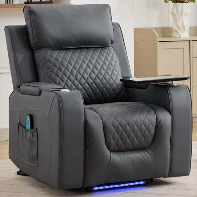 Artemis Home Byron Grey Leather Massage and Heat Electric Riser Recliner Chair - Size: Single - Wilko - image 1