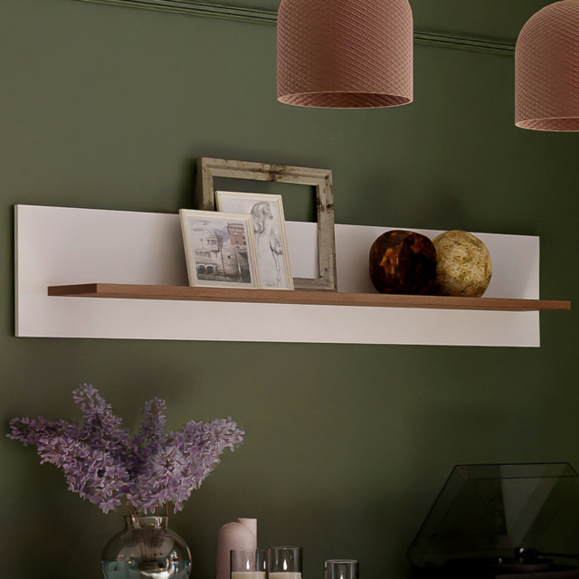 Florence Wensley Light Grey and Oak Wall Shelf - Size: 29.6 x 160 x 21.9cm - Multi - Furniture To Go - Wilko - image 1
