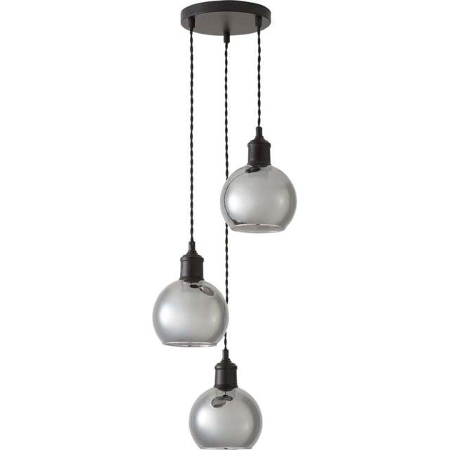 ValueLights Bellamy Smoked Glass Globe 3 Drop Matte Black LED Ceiling Pendant Light - Size: 126 x 20.5 x 20.5cm - Gold - Wilko - image 1