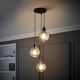 ValueLights Bellamy Smoked Glass Globe 3 Drop Matte Black LED Ceiling Pendant Light - Size: 126 x 20.5 x 20.5cm - Gold - Wilko - thumbnail 3