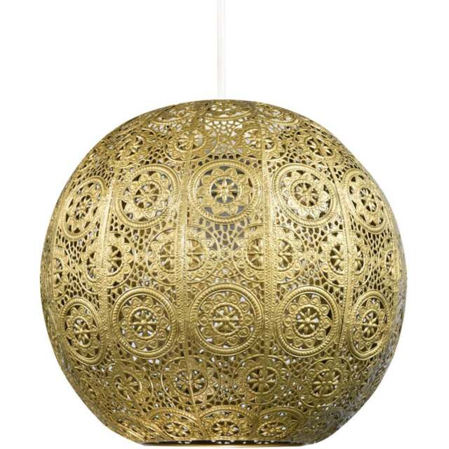 Happy Homewares Satin Gold Metal Spherical Moroccan Vintage Design Pendant Shade - Size: 26 x 30 x 30cm - Wilko - image 1