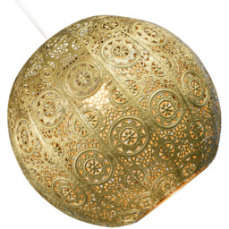 Happy Homewares Satin Gold Metal Spherical Moroccan Vintage Design Pendant Shade - Size: 26 x 30 x 30cm - Wilko - thumbnail 4