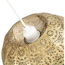 Happy Homewares Satin Gold Metal Spherical Moroccan Vintage Design Pendant Shade - Size: 26 x 30 x 30cm - Wilko - thumbnail 6
