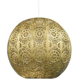 Happy Homewares Satin Gold Metal Spherical Moroccan Vintage Design Pendant Shade - Size: 26 x 30 x 30cm - Wilko - thumbnail 1