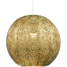 Happy Homewares Satin Gold Metal Spherical Moroccan Vintage Design Pendant Shade - Size: 26 x 30 x 30cm - Wilko - thumbnail 5
