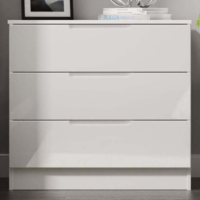 Crowndale Milan 3 Drawer White Gloss Chest of Drawers Ready Assembled - White Gloss & White - Wilko - image 1
