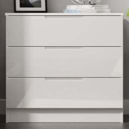 Crowndale Milan 3 Drawer White Gloss Chest of Drawers Ready Assembled - White Gloss & White - Wilko - thumbnail 1